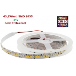 Tira LED Flexible 24V 43,2W/mt 180 Led/mt SMD 2835 IP20 2700K, Serie Profesional, venta por metros